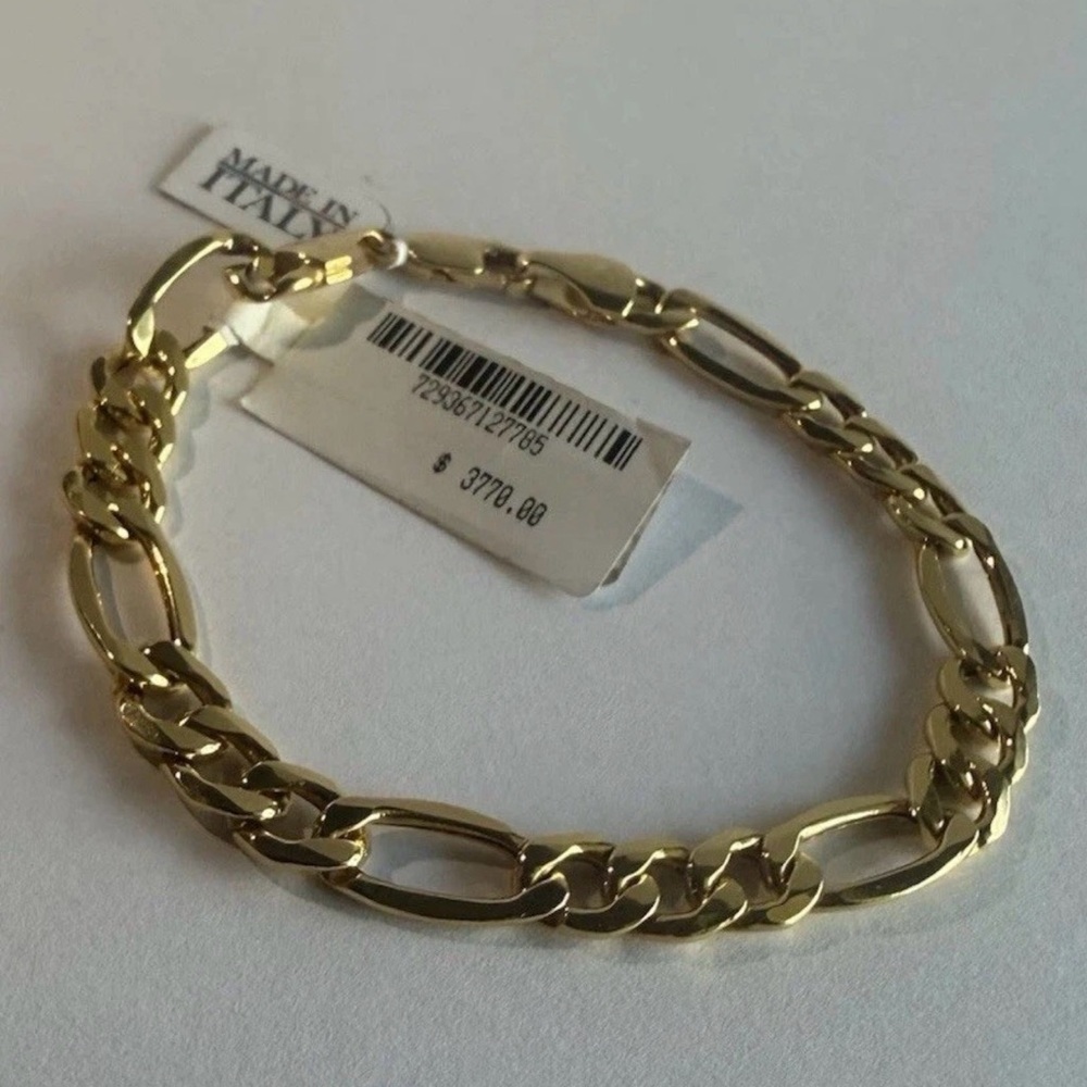 saks fifth avenue 14K Gold Mens Bracelet Figaro Made In Italy NWT $3770